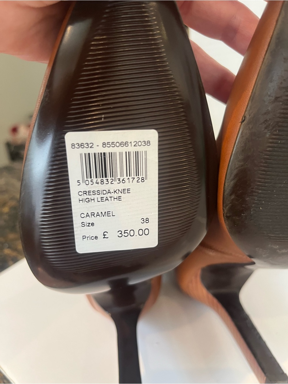 Reiss Cressida Caramel Brown Leather Knee High Heeled Boots Size 38/ 8 - Picture 10 of 14